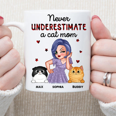 Never Underestimate A Cat Mom Cat Personalized Mug, Personalized Gift for Cat Lovers, Cat Dad, Cat Mom - MG102PS01 - BMGifts
