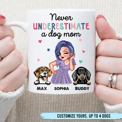 Never Underestimate A Dog Mom Dog Personalized Mug, Personalized Gift for Dog Lovers, Dog Dad, Dog Mom - MG103PS01 - BMGifts