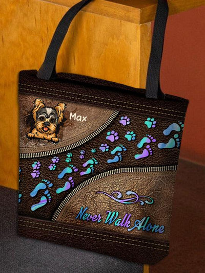 Never Walk Alone Personalized Dog Tote Bag, Personalized Gift for Dog Lovers, Dog Dad, Dog Mom - TO030PS00 - BMGifts