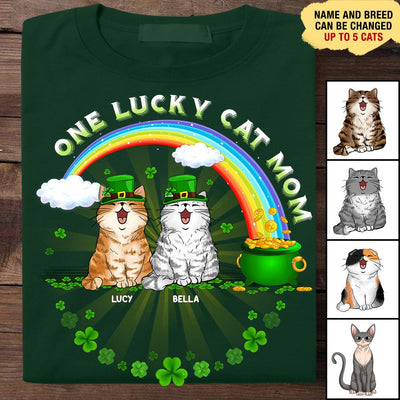 One Lucky Cat Mom Cat Personalized Shirt, Personalized St Patrick's Day Gift for Cat Lovers, Cat Dad, Cat Mom - TS575PS01 - BMGifts