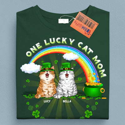 One Lucky Cat Mom Cat Personalized Shirt, Personalized St Patrick's Day Gift for Cat Lovers, Cat Dad, Cat Mom - TS575PS01 - BMGifts