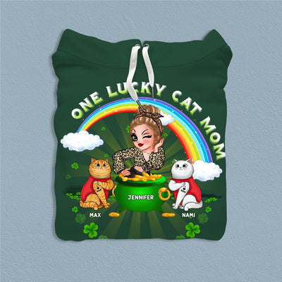 One Lucky Cat Mom Cat Personalized Shirt, Personalized St Patrick's Day Gift for Cat Lovers, Cat Dad, Cat Mom - TS577PS01 - BMGifts