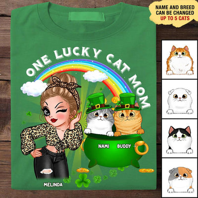 One Lucky Cat Mom Cat Personalized Shirt, Personalized St Patrick's Day Gift for Cat Lovers, Cat Dad, Cat Mom - TS614PS01 - BMGifts