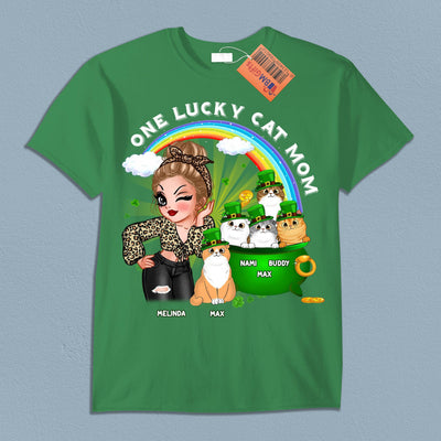 One Lucky Cat Mom Cat Personalized Shirt, Personalized St Patrick's Day Gift for Cat Lovers, Cat Dad, Cat Mom - TS614PS01 - BMGifts