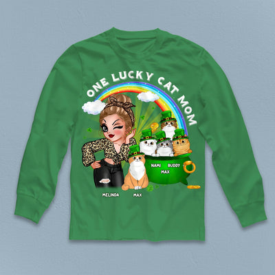 One Lucky Cat Mom Cat Personalized Shirt, Personalized St Patrick's Day Gift for Cat Lovers, Cat Dad, Cat Mom - TS614PS01 - BMGifts