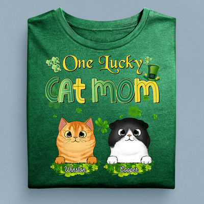 One Lucky Cat Mom Cat Personalized Shirt, St Patrick's Day Gift for Cat Lovers, Cat Mom, Cat Dad - TS616PS02 - BMGifts