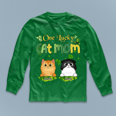 One Lucky Cat Mom Cat Personalized Shirt, St Patrick's Day Gift for Cat Lovers, Cat Mom, Cat Dad - TS616PS02 - BMGifts