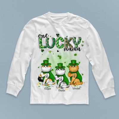 One Lucky Mama Cat Personalized Shirt, St Patrick's Day Gift for Cat Lovers, Cat Mom, Cat Dad - TS614PS02 - BMGifts