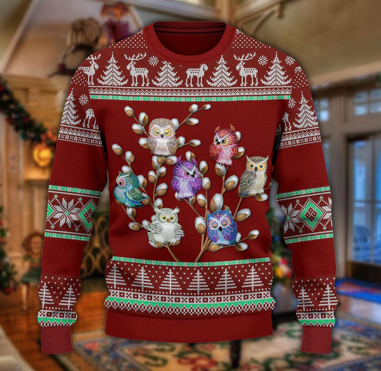 Owl Knitted Sweater, Gift for Owl Lovers - KN008PA06 - BMGifts (formerly Best Memorial Gifts)