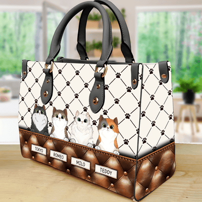 Paws Cat Personalized Leather Handbag, Personalized Gift for Cat Lovers, Cat Mom, Cat Dad - LD049PS02 - BMGifts