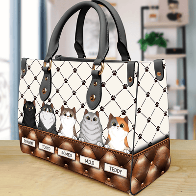 Paws Cat Personalized Leather Handbag, Personalized Gift for Cat Lovers, Cat Mom, Cat Dad - LD049PS02 - BMGifts