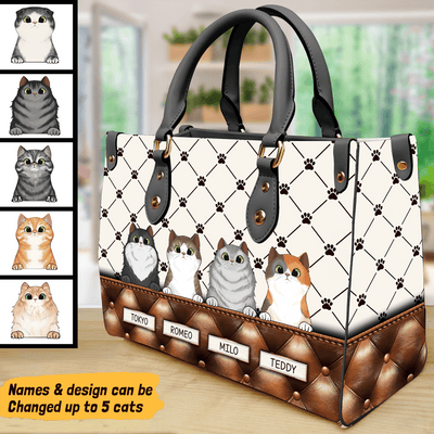 Paws Cat Personalized Leather Handbag, Personalized Gift for Cat Lovers, Cat Mom, Cat Dad - LD049PS02 - BMGifts