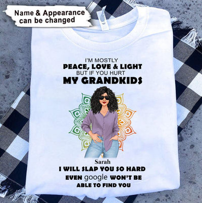 Peace, Love And Light Grandma Personalized T-shirt, Personalized Gift for Nana, Grandma, Grandmother, Grandparents - TS053PS05 - BMGifts