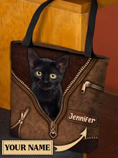 Personalized Cat All Over Tote Bag, Personalized Gift for Cat Lovers, Cat Mom, Cat Dad - TO140PS - BMGifts
