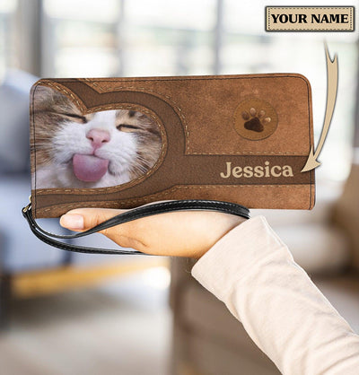 Personalized Cat Clutch Purse, Personalized Gift for Cat Lovers, Cat Mom, Cat Dad - PU734PS - BMGifts
