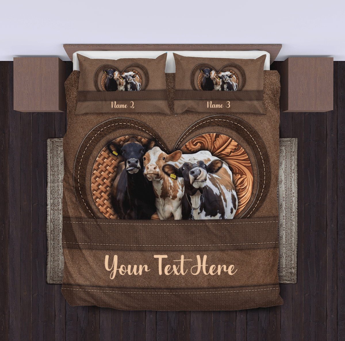 Personalized Cow Bedding Set, Personalized Gift for Farmers, Cow Lovers, Chicken Lovers - BD046PS06 - BMGifts