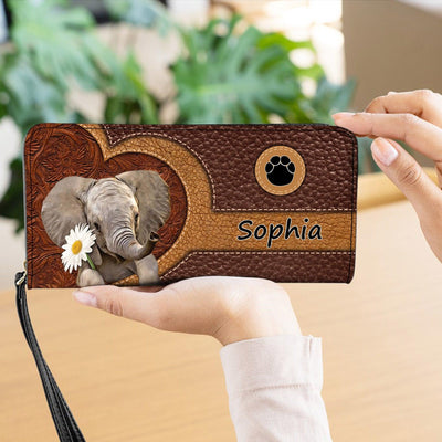 Personalized Elephant Clutch Purse, Personalized Gift for Elephant Lovers - PU279PS06 - BMGifts