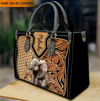 Personalized Elephant Leather Handbag, Personalized Gift for Elephant Lovers - LD249PS06 - BMGifts