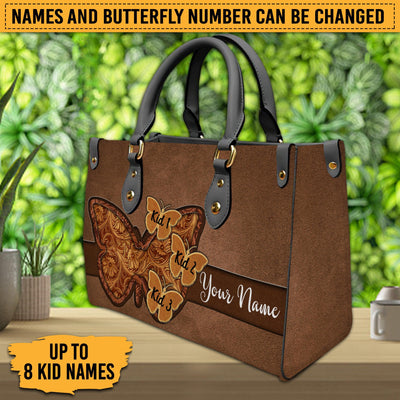 Personalized Grandma Leather Handbag, Personalized Gift for Nana, Grandma, Grandmother, Grandparents, Personalized Gift for Butterfly Lovers - LD287PS06 - BMGifts