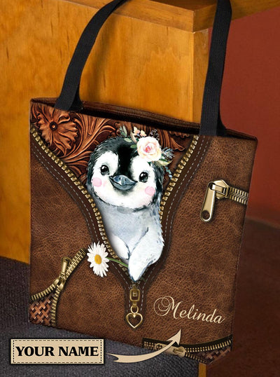 Personalized Penguin All Over Tote Bag, Personallized Gift for Penguin Lovers - TO374PS - BMGifts
