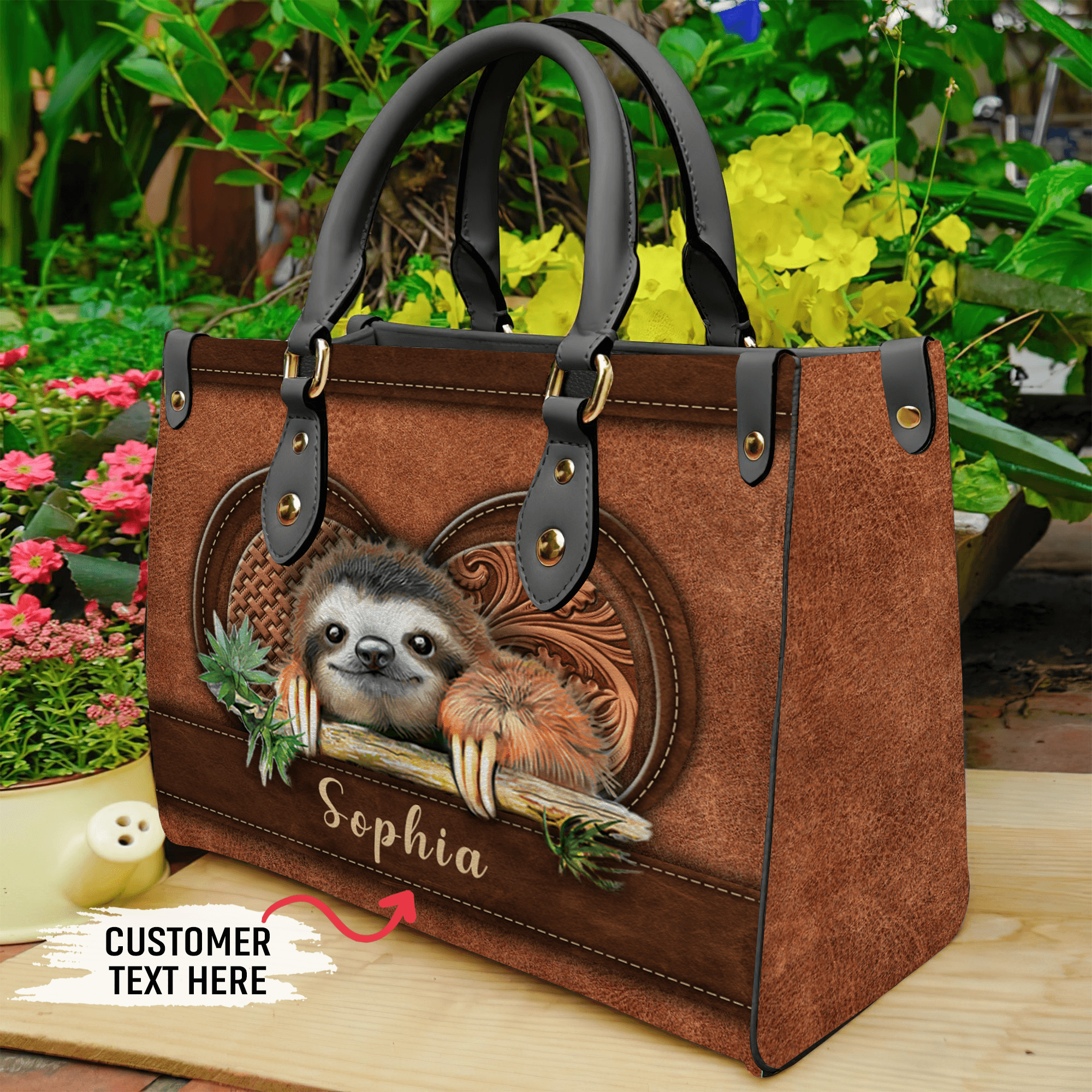 Personalized Sloth Leather Handbag, Personalized Gift for Sloth Lovers - LD022PS06 - BMGifts