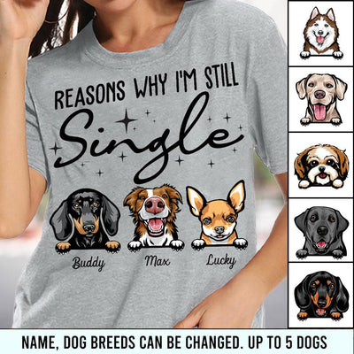 Reasons Why I'm Still Single Personalized Dog T-shirt, Personalized Gift for Dog Lovers, Dog Dad, Dog Mom - TS139PS06 - BMGifts