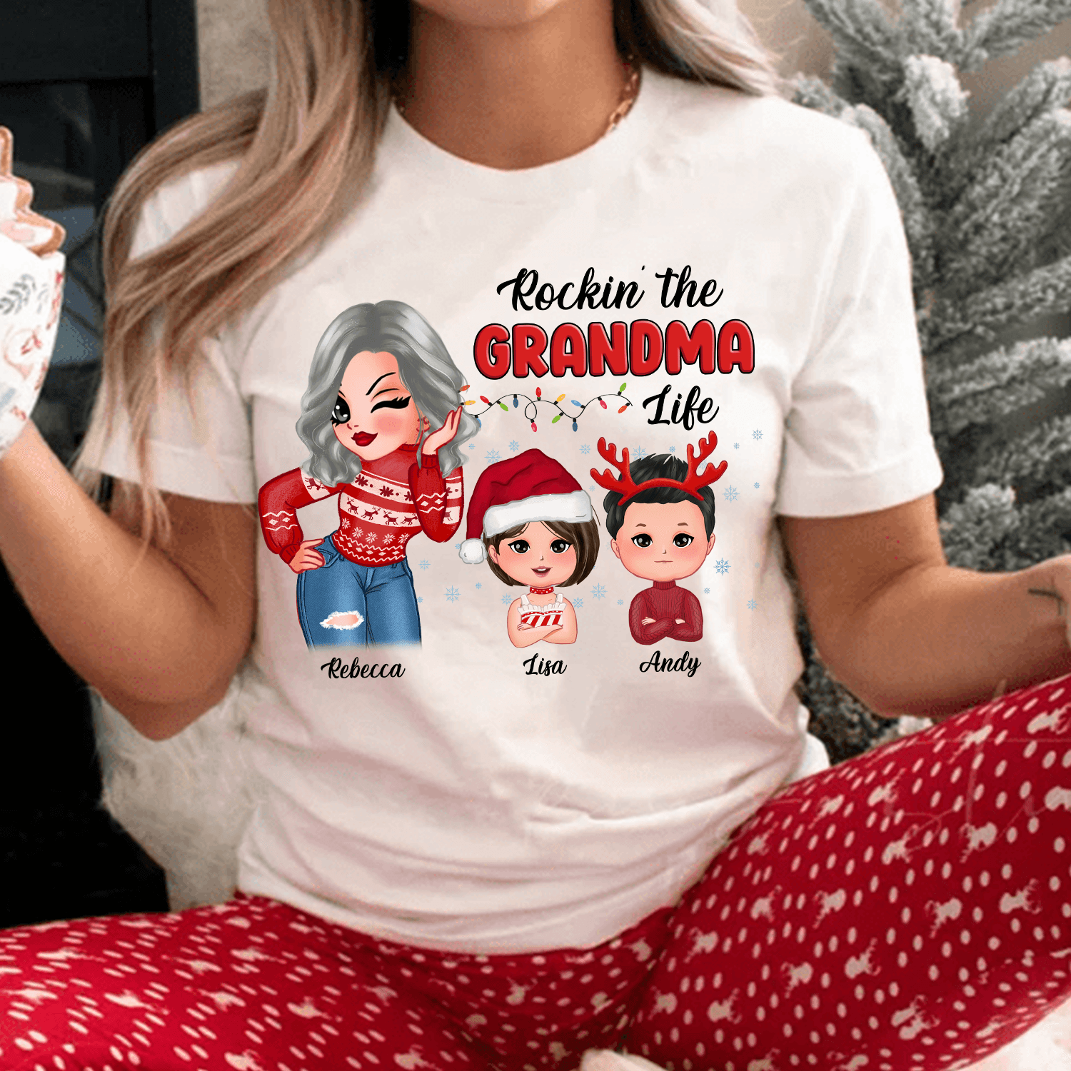 Personalized Shirt - Gift For Grandma - Christmas Pattern Grandma And  Grandkids - Christmas Gifts, Christmas Gift For Grandma (