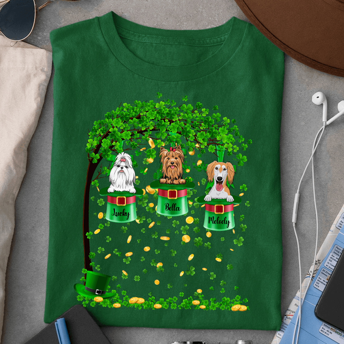 Saint Patrick's Day Dog Coin Tree Personalized Shirt, Personalized Gift for Dog Lovers, Dog Dad, Dog Mom - TS040PS07 - BMGifts (formerly Best Memorial Gifts)