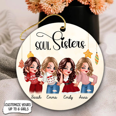 Soul Sisters Bestie Personalized Round Ornament, Personalized Gift for Besties, Sisters, Best Friends, Siblings - RO022PS01 - BMGifts