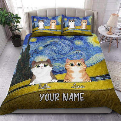 Starry Night Cat Personalized Bedding Set, Cat Personalized Gift For Cat Lovers, Cat Dad, Cat Mom - BD004PS12 - BMGifts