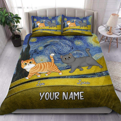 Starry Night Cat Personalized Bedding Set, Personalized Gift For Cat Lovers, Cat Dad, Cat Mom - BD001PS12 - BMGifts