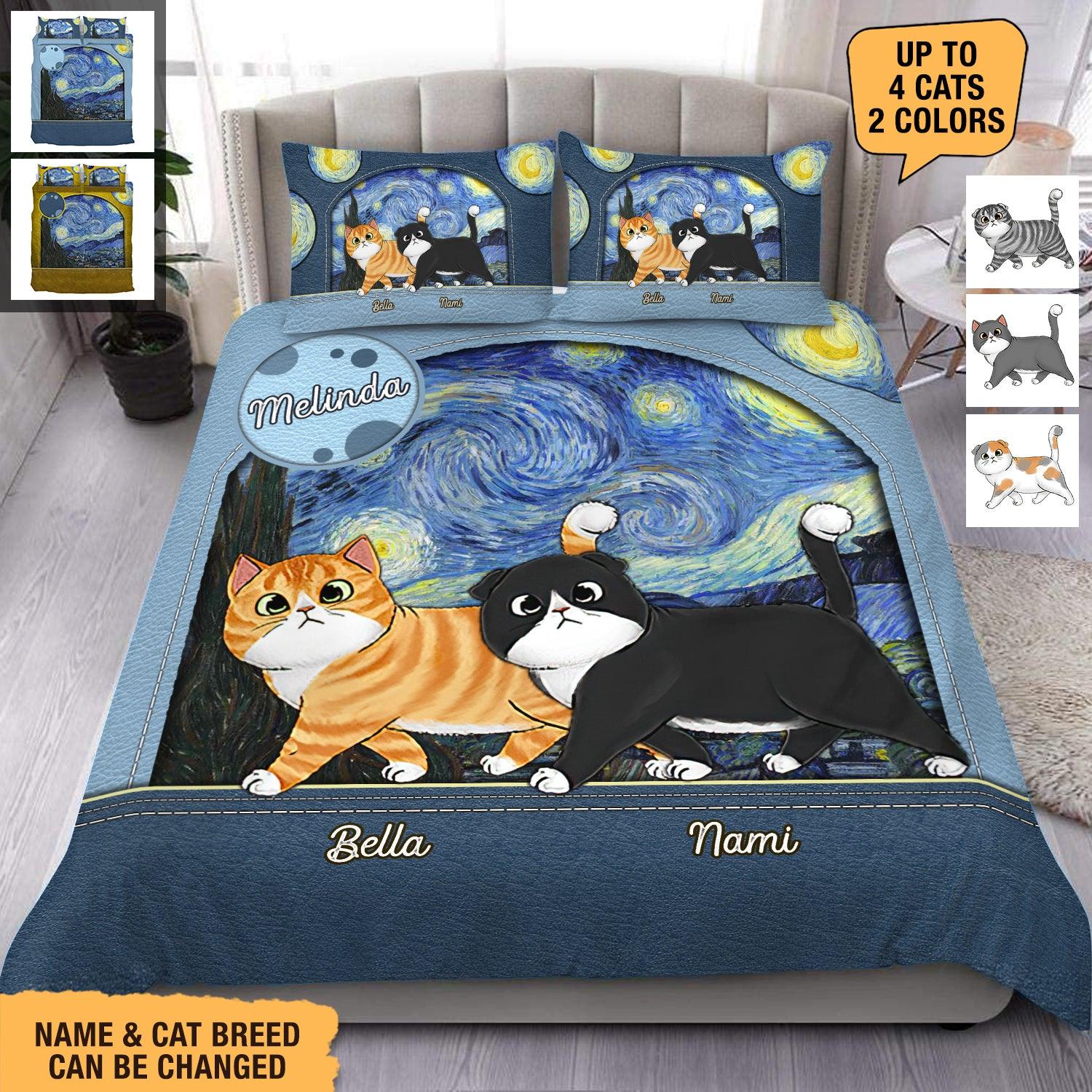 Starry Night Pattern Cat Personalized Bedding Set Personalized Gift for Cat Lovers Cat Dad Cat Mom