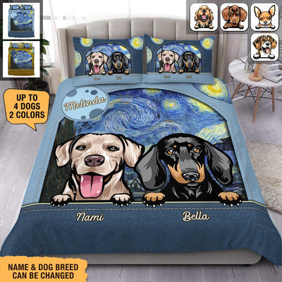 Starry Night Pattern Dog Personalized Bedding Set, Personalized Gift for Dog Lovers, Dog Dad, Dog Mom - BD006PS13 - BMGifts