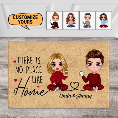 There Is No Place Like Home Couple Personalized Doormat, Personalized Valentine Gift for Couples, Husband, Wife, Parents, Lovers - DM075PS01 - BMGifts