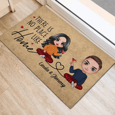 There Is No Place Like Home Couple Personalized Doormat, Personalized Valentine Gift for Couples, Husband, Wife, Parents, Lovers - DM075PS01 - BMGifts