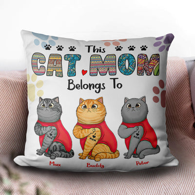 This Cat Mom Belongs To Cat Personalized Linen Pillow, Personalized Gift for Cat Lovers, Cat Mom, Cat Dad - PL040PS02 - BMGifts