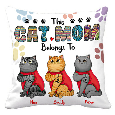 This Cat Mom Belongs To Cat Personalized Linen Pillow, Personalized Gift for Cat Lovers, Cat Mom, Cat Dad - PL040PS02 - BMGifts