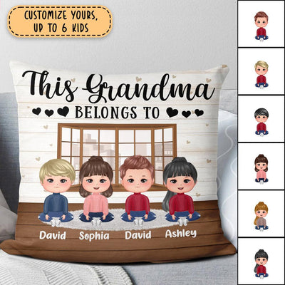 This Grandma Belongs To Grandma Personalized Linen Pillow, Mother’s Day Gift for Nana, Grandma, Grandmother, Grandparents - PL063PS02 - BMGifts
