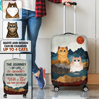 Traveling Partner In Sunset Glow Cat Personalized Luggage Cover, Personalized Gift for Cat Lovers, Cat Mom, Cat Dad - LC016PS01 - BMGifts (formerly Best Memorial Gifts)