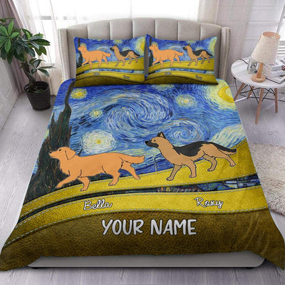 Walking Dog In Starry Night Personalized Bedding Set, Personalized Gift for Dog Lovers, Dog Dad, Dog Mom - BD065PS01 - BMGifts