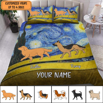 Walking Dog In Starry Night Personalized Bedding Set, Personalized Gift for Dog Lovers, Dog Dad, Dog Mom - BD065PS01 - BMGifts