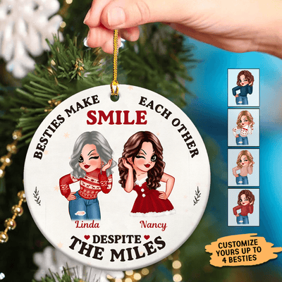 We Make Each Other Smile Bestie Personalized Round Ornament, Personalized Christmas Gift for Besties, Sisters, Best Friends, Siblings - RO032PS01 - BMGifts