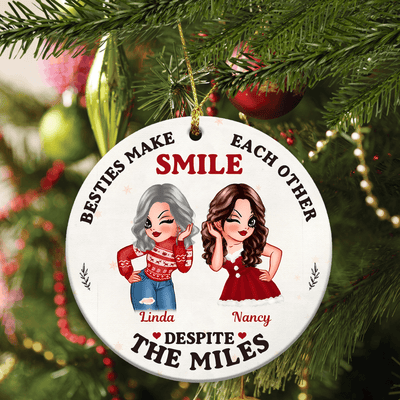 We Make Each Other Smile Bestie Personalized Round Ornament, Personalized Christmas Gift for Besties, Sisters, Best Friends, Siblings - RO032PS01 - BMGifts