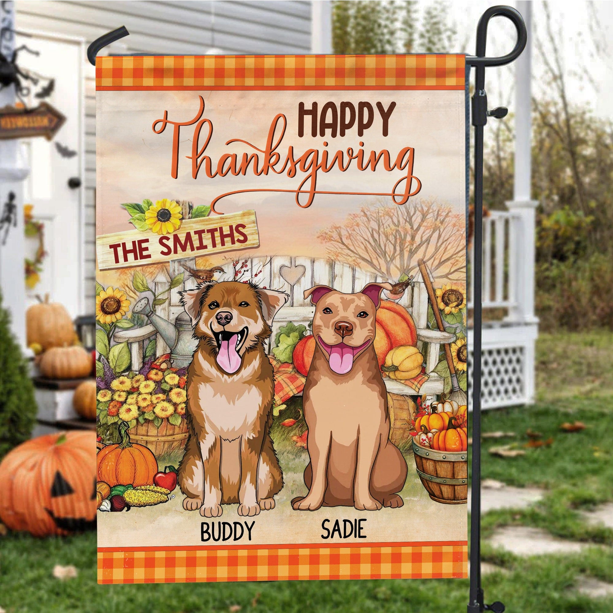 Welcome Thanksgiving Dog Personalized Garden Flag, Personalized Gift for Dog Lovers, Dog Dad, Dog Mom - GA053PS01 - BMGifts