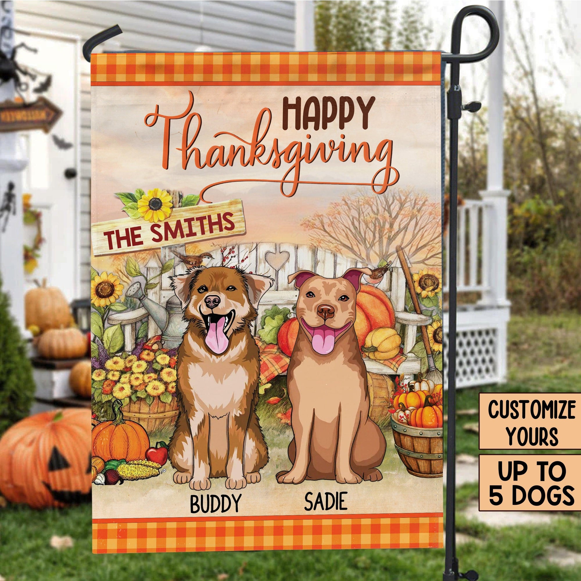 Welcome Thanksgiving Dog Personalized Garden Flag, Personalized Gift for Dog Lovers, Dog Dad, Dog Mom - GA053PS01 - BMGifts