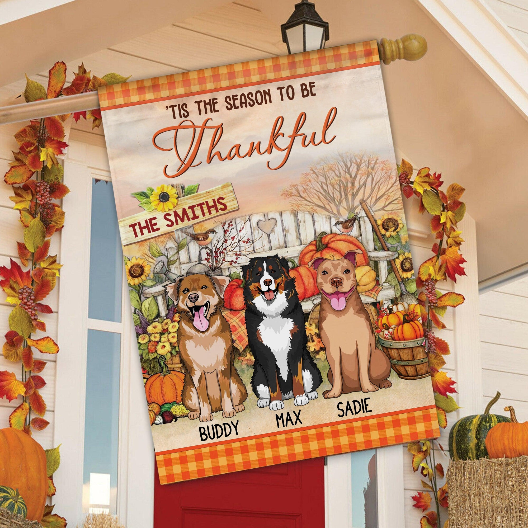 Welcome Thanksgiving Dog Personalized Garden Flag, Personalized Gift for Dog Lovers, Dog Dad, Dog Mom - GA053PS01 - BMGifts