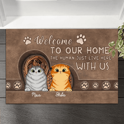 Welcome To Our Home Cats Personalized Doormat, Personalized Gift for Cat Lovers, Cat Mom, Cat Dad - DM037PS - BMGifts