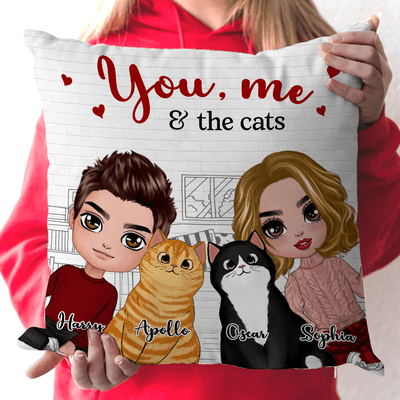 You, Me & The Cats Couple Personalized Linen Pillow, Personalized Valentine Gift for Couples, Husband, Wife, Parents, Lovers - PL032PS01 - BMGifts