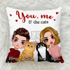 You, Me & The Cats Couple Personalized Linen Pillow, Personalized Valentine Gift for Couples, Husband, Wife, Parents, Lovers - PL032PS01 - BMGifts