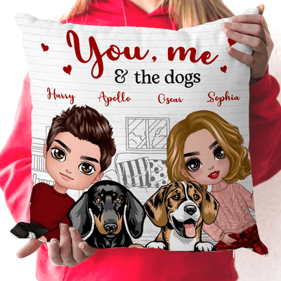 You, Me & The Dogs Couple Personalized Linen Pillow, Personalized Valentine Gift for Couples, Husband, Wife, Parents, Lovers - PL034PS01 - BMGifts